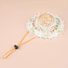 Dog Sun Hat Outdoor Pet Lace Lolita Princess Hat Lace Bow Straw Hat Costume For Poodle Cats - Beige - View 3