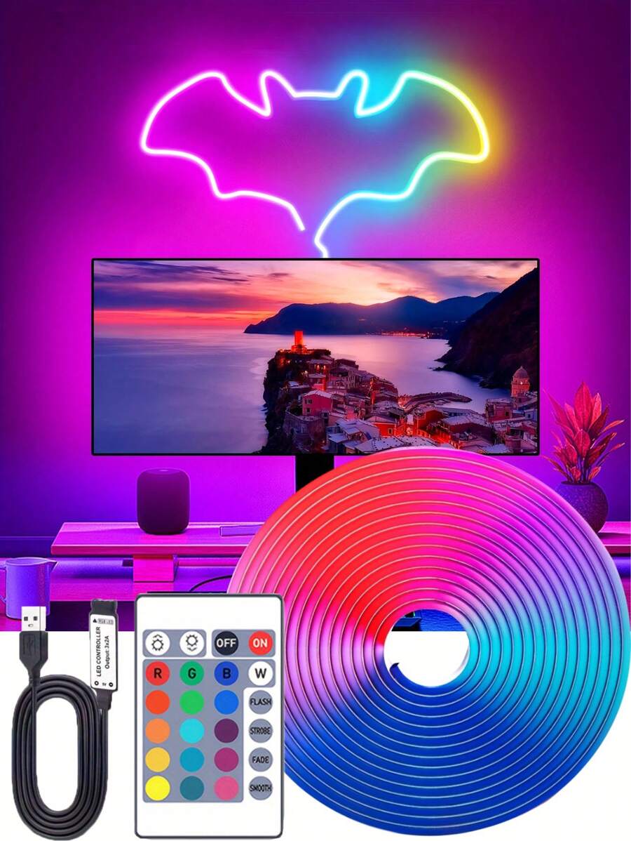 1 Stück LED Lichtstreifen mit 24-Tasten Fernbedienung, Silber-Tag, geeignet für Bar, Schlafzimmer, KTV, Wohnzimmer, Party, Spielzimmer, einstellbare Mehrfarbbeleuchtung, USB betrieben