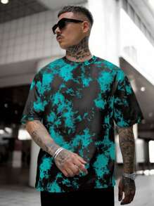 男士夏季扎染休闲日常百搭短袖 T 恤 - 黑色 - 查看 2