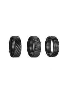 3pcs Men's Casual Simple Stainless Steel Geometric Engraved Finger Rings, Accessories - 901 Black - View 16