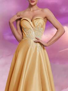 BluePlum Women Heart Shaped Bandeau Floor Length Gown, Elegant Luxury Backless Fitted Formal Party Cocktail Evening Dress With High Slit A-Line Dress, Spring/Summer, Wedding Guest Dress