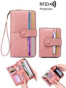 MIYIN Vintage Large Capacity RFID Blocking Wallet Credit Card Holder With Multiple Card Slots For Daily For Credit Card/ ID Card/ Coins/ Cash Retro Multi-Functional Large Capacity Hasp Women's Purse With Wrist Strap Clutch Gifts Birthday Gifts Anniversary For Women Wallet Purse Wallet Long Wallet Wristlet Wallet - Pink - View 6