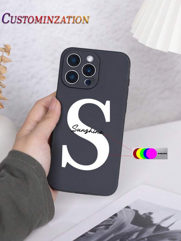 1 capa de telefone TPU preta com monograma e inicial personalizável, à prova de choque, compatível com iPhone/Galaxy/OPPO/Redmi, adequada para amigos, família, bebês, animais de estimação, desenhos animados, paisagens, praias, natação, floral, minimalista, vintage, personalizado, amigos, avós, casais, amantes de animais de estimação, aniversário, formatura, casamento, ano novo, natal, inverno, baile de formatura