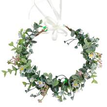 1 Stück verstellbarer Kranz aus synthetischen Blättern und Blumen, Eukalyptus Blumenkranz Haarband für Frauen, Blumenmädchen, Boho-Stil, Party, Fotoshooting, Feiertage, Hochzeit, St. Patrick's Day
