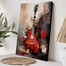 1pc Music Wall Art Framed Wall Art, Wrapped Canvas Poster Vintage Prints, Abstract Painting Red Guitar, Perfect Gift Decor, Wall Art For Living Room Bedroom Office, Hanging Hardware Included - Framed, Vertical