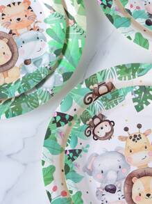 7/9 Inch Jungle Green Border Animal Disposable Paper Plates, Jungle Animal Disposable Plates, Party Supplies, Animal Disposable Party, Birthday Party Gathering, Gift Party, Celebration Decoration Gift