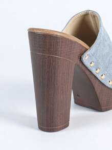 女士新款夏季高跟凉鞋，防水厚底粗跟坡跟拖鞋，性感绑带厚底露趾拖鞋 - 霧霾藍 - 查看 9