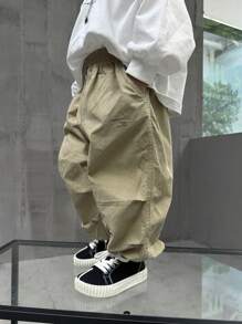 男童宽松超轻棉麻阔腿裤夏季休闲长裤 - 卡其色 - 查看 3