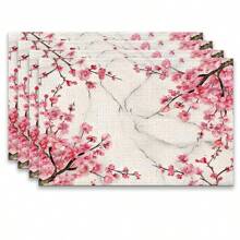 4/6pcs, Insulated, Table Placemats, Peach Blossoms, Cherry Blossom Pattern Printing, Furniture And Restaurant Decoration, Table Placemats, The Size Is 12 * 18 Inches/30 * 45cm, Machine Washable Polyester, Easy To Clean, Suitable For Family Gatherings, Indoor And Kitchen, Very Suitable For Catering - Multicolor - View 13