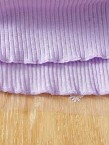 Cute Daisy Print Mesh Ruffle Edge Strap Patchwork Baby Girl Summer Dress - Purple - View 6