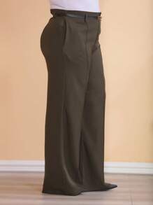 Plus Size Fashion Long Pants Without Belt And Pockets - Army Green - View 5