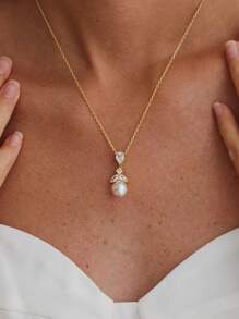 1 chiếc vòng cổ mặt ngọc trai thanh lịch mạ vàng 14K, quà tặng phù dâu, vòng cổ cô dâu, thích hợp để đi làm, đeo hàng ngày và đeo lâu dài cho đám cưới - Vòng cổ ngọc trai cánh hoa - Xem 2
