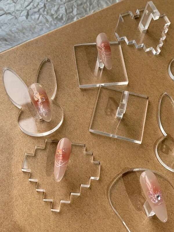 1pc Acrylic Nail Art Practice Display Stand, Transparent Fake Nails Practice Holder, Magnet-Free Single Nail Board