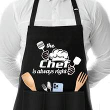 1pc Chef-Themed Apron With Pockets - Unisex Cotton-Polyester Blend, Hand Washable, Perfect For Baking, Cooking, Thanksgiving, Christmas, New Year's, Easter - Ideal Gift For Men, Women, Family, Friends - màu đen - Xem 1