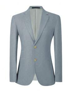 Furuyal 男士西装外套优雅纯色双扣修身单排扣商务婚礼夹克男士西装舞会派对牛仔蓝色尺码 XS-3XL