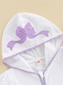 1-6 Years Kid Swim Coverups Bow Toddler Baby Boy Girl Terry Swimsuit Bow Elephant Embroidery Short Sleeve Hooded Terry Cloth Robe Zip-Up Towel Beachwear Beach Pool Bathing Suit Bathrobe Cover Ups - Purple - View 3