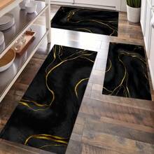 1pc Luxurious Marble Print Non-Slip Silicone Mud Kitchen Floor Mat, 3D Printed Rectangle, Suitable For Living Room, Bedroom, Corridor, Bathroom, Laundry Room - Polyester Carpet For Indoor And Outdoor Home Decor - FUCFD112 - View 3