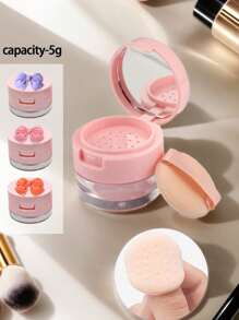 5g Mini Portable Loose Powder And Honey Powder Packaging Box With Bow Resin Accessory Decorate,Pink Powder Divider,The Powder Is Delicate And Can Be Reused,Isolated Sieve Holes And Powder Puff, Equipped With Makeup Mirror Travel Essentials Travel Accessories Travel Must Haves Holiday Essentials Holiday Travel Bag - Multicolor - View 2