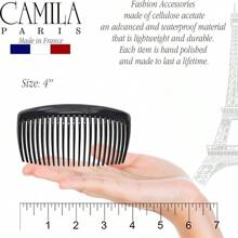 Peine lateral francés Paris AD66/2, peines grandes curvos de carey para mujeres con cabello, peine de 4 pulgadas de fuerte sujeción para moños, coletas y peinados para niñas, accesorios de peinado, hecho en Francia - Claro, negro - Ver 4