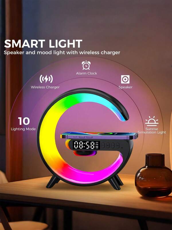 1pc Popular Smart USB Home Lamp With Multiple Lighting Modes. A Smart Lighting Speaker Machine Suitable For Both IPhone And Android Devices, Which Also Has A Fast Charging Function. A Smart Lamp With An Alarm Clock. It Is An Ideal Gift For Festivals, Birthdays, The Best Christmas Gift, And A Great New Year's Gift.