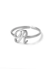 1pc Letter Open Ring, Unisex, 18K Gold Plated Stainless Steel, Elegant Design, Suitable For Weddings, Mother's Day And Other Occasions - Silver - 2 - View 14