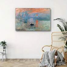 Framed Canvas Print Wall Art -Impression Sunrise By Claude Monet,Vintage Pattern The World Classic Art Reproductions, Giclee Canvas Prints Wall Art For Home Décor