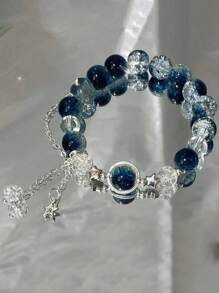 1pc Crescent Moon & Galaxy Pendant String Bracelet For Women (Pendant Tail Beads Random), Star Design Ins Niche Brightening Sweet Friendship Bracelet, Suitable For Women's Daily Wear, Dating, Party, Wedding, Beach, Gathering