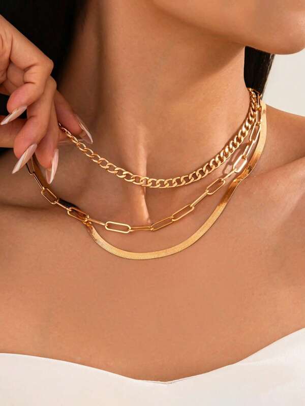 Versatile Layered Snake Bone Pendant Necklace, Metal Texture Choker