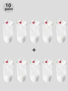 1/5/10 Pairs Heart Design Short Socks, Thin Breathable Ankle Socks, Versatile For Women, Suitable For Daily Wear - Multicolor - View 12