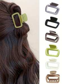 6pcs Matte Solid Color Plastic Square Hair Claw Clips, Elegant And Sweet Style Useful For Everyday, Casual, Holiday And Party