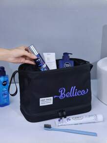 1pc Customizable Expandable Men's Toiletry Bag, Personalized Embroidered Text Storage Pouch, Portable Travel Cosmetic Bag, Large Capacity Grooming Kit, Wet & Dry Separated Wash Bag, Suitable For Daily Use And As A Gift For Family, Friends, Father, Christmas, Easter, Father's Day, Valentine's Day, Birthday - Multicolor - View 2