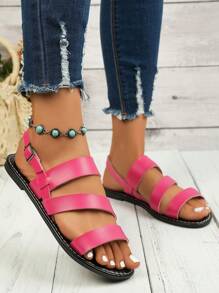 2025 Plus Size Women Fashion Casual Outdoor Sandals, Elegant Strap Beach Slippers - Rose Red - View 3