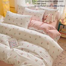 4pcs Floral Print Duvet Cover Set (1 Duvet Cover, 1 Flat Sheet, 2 Pillow Shams, No Filling), Bedding Set, Suitable For All Seasons, Machine Washable, Bedroom Decor, Halloween Gift - Multicolor - View 5