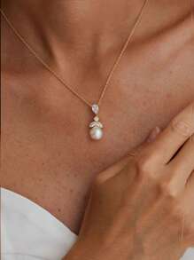 1 chiếc vòng cổ mặt ngọc trai thanh lịch mạ vàng 14K, quà tặng phù dâu, vòng cổ cô dâu, thích hợp để đi làm, đeo hàng ngày và đeo lâu dài cho đám cưới - Vòng cổ ngọc trai cánh hoa - Xem 4