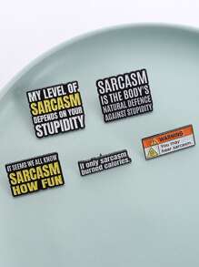 5pcs Sarcastic Slogan Metal Pins, Personalized Letter Enamel Lapel Badges, Gifts For Friends - Multicolor - View 4