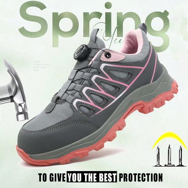 Women's Lightweight Steel Toe Breathable Safety Shoes, Anti-Smash Anti-Puncture Soft Industrial Work Shoes With Comfortable Protection, Pink ,Steel Toe Work Shoes For Men