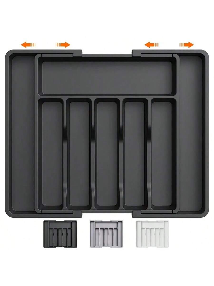 1 Pieza Organizador de cajón de cubiertos plateado, bandeja expandible para cubiertos de cocina, compartimientos de almacenamiento ajustables de plástico para cucharas, tenedores, cuchillos, tamaño grande
