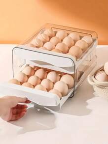 Organizador de almacenamiento de huevos con cajón de 2 capas, set de almacenamiento de huevos apilable de PET: apilable, de doble capa para máxima capacidad, soporte de huevos de plástico transparente ¡para tu refrigerador! Para uso en la cocina, para el Día de Pascua, bandejas de almacenamiento de huevos