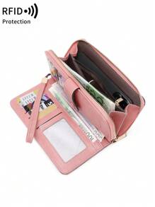 MIYIN Vintage Large Capacity RFID Blocking Wallet Credit Card Holder With Multiple Card Slots For Daily For Credit Card/ ID Card/ Coins/ Cash Retro Multi-Functional Large Capacity Hasp Women's Purse With Wrist Strap Clutch Gifts Birthday Gifts Anniversary For Women Wallet Purse Wallet Long Wallet Wristlet Wallet - Pink - View 3
