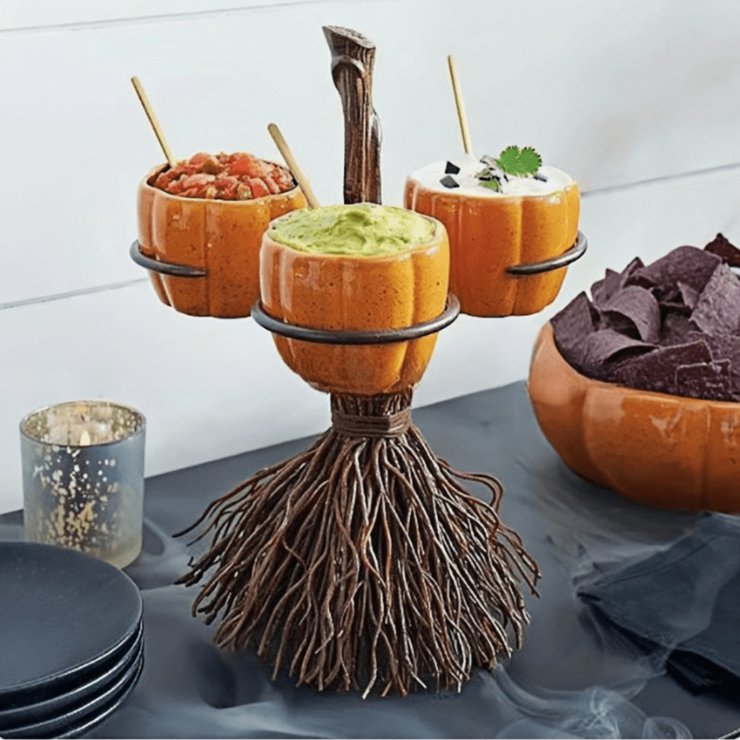 Dekorationstablett aus Harz mit Hexenbesen und Kürbis, kreatives Design für den Schreibtisch zu Halloween
