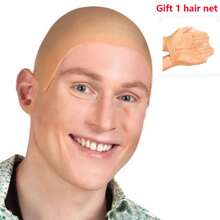 1 件万圣节 DIY 绘画涂鸦乳胶假光头假发，角色扮演僧侣光头逼真角色扮演化妆派对道具