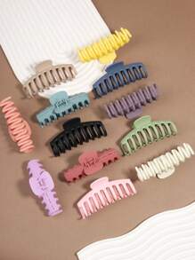 12pcs/Set Minimalist Colorful Hair Clips, Matte Plastic, Mixed Colors, Hollow Oval Design, Claw Clamps, Fashion Hair Accessories Suitable For Women Aged 14+, Everyday Wear