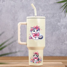 9 件 UV DTF 蝴蝶结猫系列设计扁平花朵系列贴纸适用于 16 盎司玻璃杯防水贴纸 Libbey 热转印贴纸不锈钢滚筒乙烯基转印贴纸彩色设计贴花，UV DTF，适用于马克杯、冰箱、玻璃杯、咖啡杯和任何扁平物体，防水 DIY 装饰（不包括杯子） - 彩色 - 查看 4