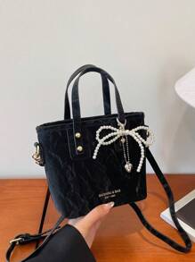 New Versatile Niche Solid Color PU Leather Handbag With Pendant, Fashion Small Outdoor Travel Vacation Square Bag, Lightweight Simple Street Shopping Crossbody Bag, Versatile Modern Business Commuting Women Shoulder Bags For Daily Office Use - Multicolor - View 12