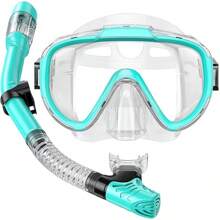 Snorkel Set Adults Snorkeling Gear Anti-Fog Panoramic View Swim Mask Dry Top Snorkel Kit With Carry Bag For - Green - View 1