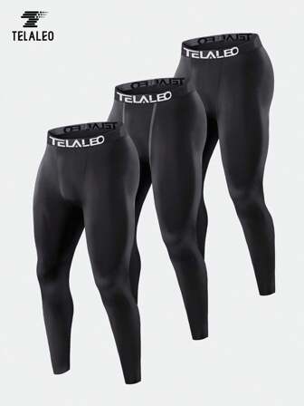 TELALEO 3Pcs Men's Compression Pants Leggings Sports Tights Performance Athletic Baselayer Workout Running