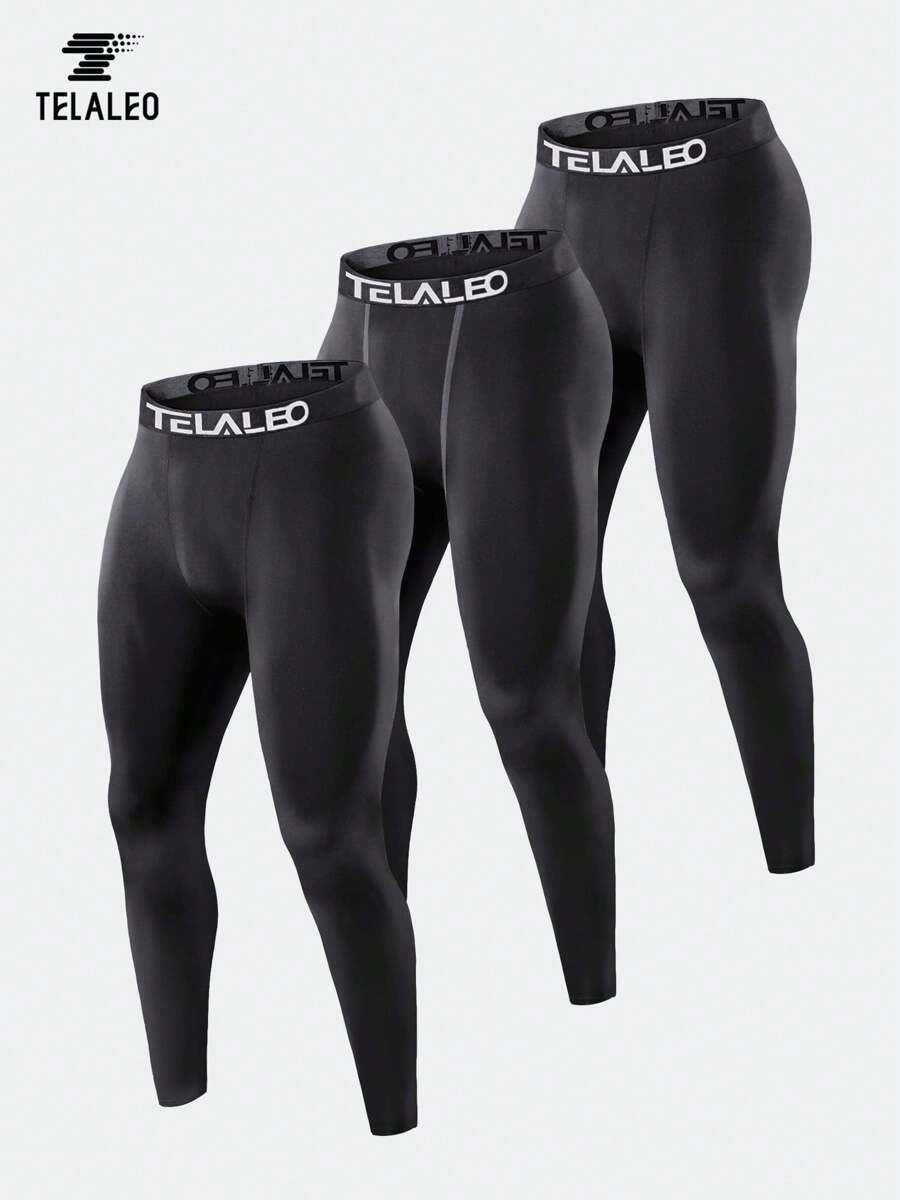 TELALEO 3Pcs Men's Compression Pants Leggings Sports Tights Performance Athletic Baselayer Workout Running