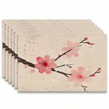 4/6pcs, Insulated, Table Placemats, Peach Blossoms, Cherry Blossom Pattern Printing, Furniture And Restaurant Decoration, Table Placemats, The Size Is 12 * 18 Inches/30 * 45cm, Machine Washable Polyester, Easy To Clean, Suitable For Family Gatherings, Indoor And Kitchen, Very Suitable For Catering - Multicolor - View 22