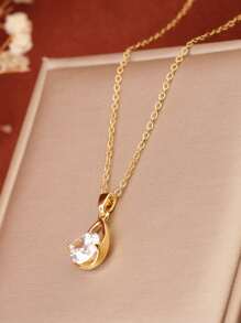 1条18K镀金不锈钢项链，配仿珍珠吊坠，适合派对、日常佩戴、送给伴侣、社交场合馈赠，材质经典永恒，高品质简约风格，适合日常佩戴。 - 金色 - 查看 4