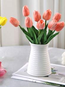 20pcs/5pcs/ Artificial Tulips, Real Touch Faux Flowers For Outdoor Patio Decor, Spring Season Plastic Tulip Bouquet For Home, Wedding, Office - No Container, Perfect For Valentine'S Day, Mother'S Day, Thanksgiving, Graduation, Juneteenth - Yellow & Red
